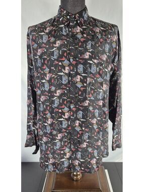 Thums Up For Him Large 100% Silk Abstract Geometric Button Down Shirt